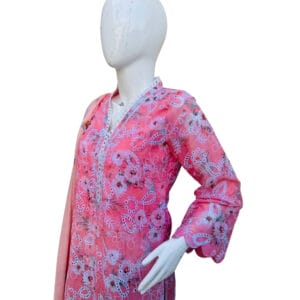 Peach 3pcs Floral Printed Chickenkari Lawn