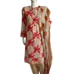 Skin/Pink Floral Printed 3pcs Chickenkari Lawn