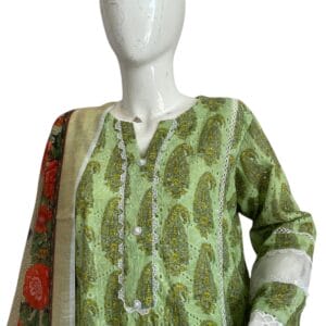 Green Paislay Chickenkari Lawn 3pcs