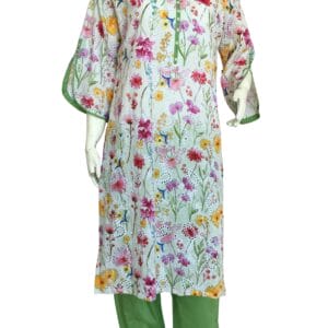 Light Green & Pink 3pcs Chikankaari lawn